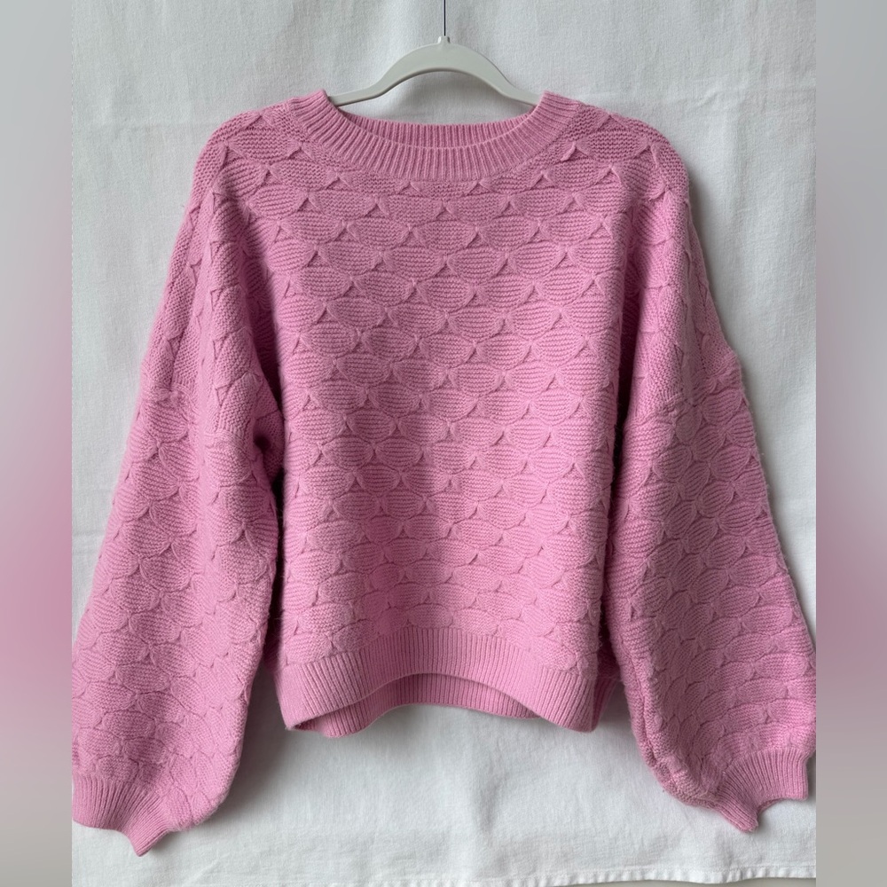 &merci Pink Patterned Supersoft Balloon Sleeve Pink Sweater Size Small